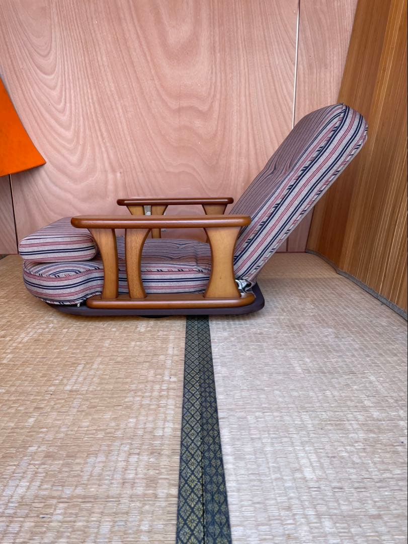 美品　中居木工　ストライプデザイン　木製座椅子