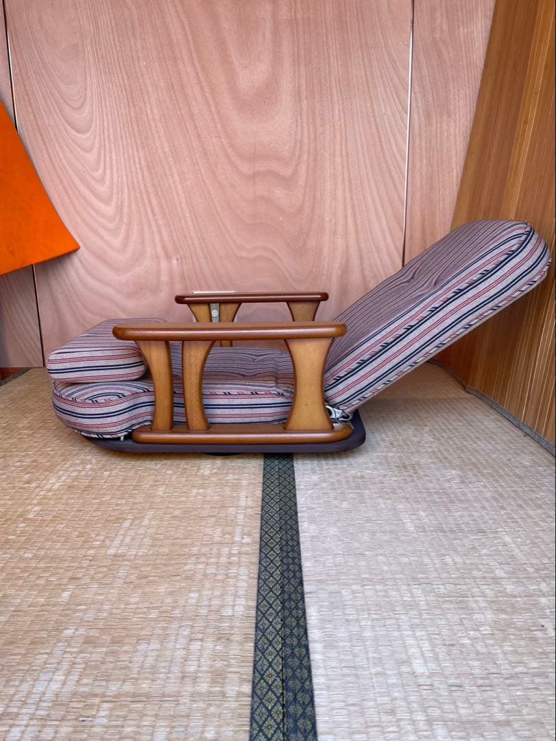 美品　中居木工　ストライプデザイン　木製座椅子