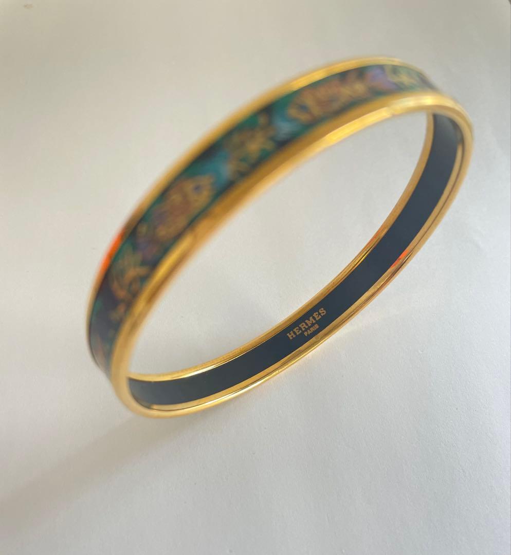 HERMES エマイユ バングル ナロー 魚柄 ゴールド 箱あり