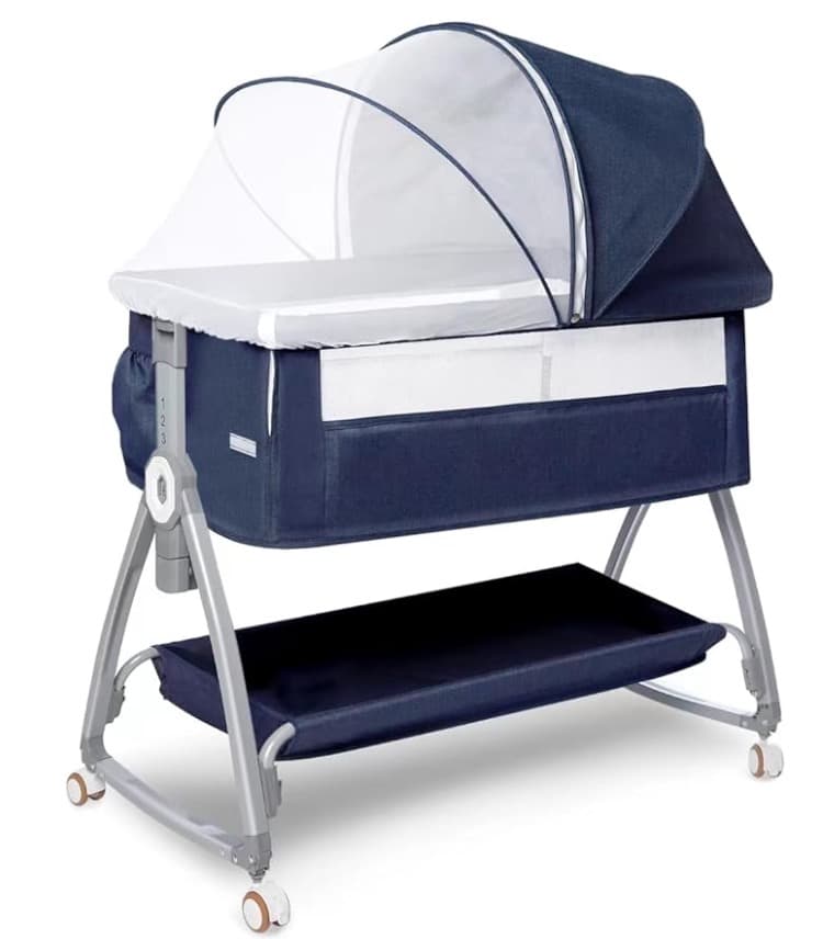 [2024新型:新品未使用] ベビーベッド（色：ブルー）