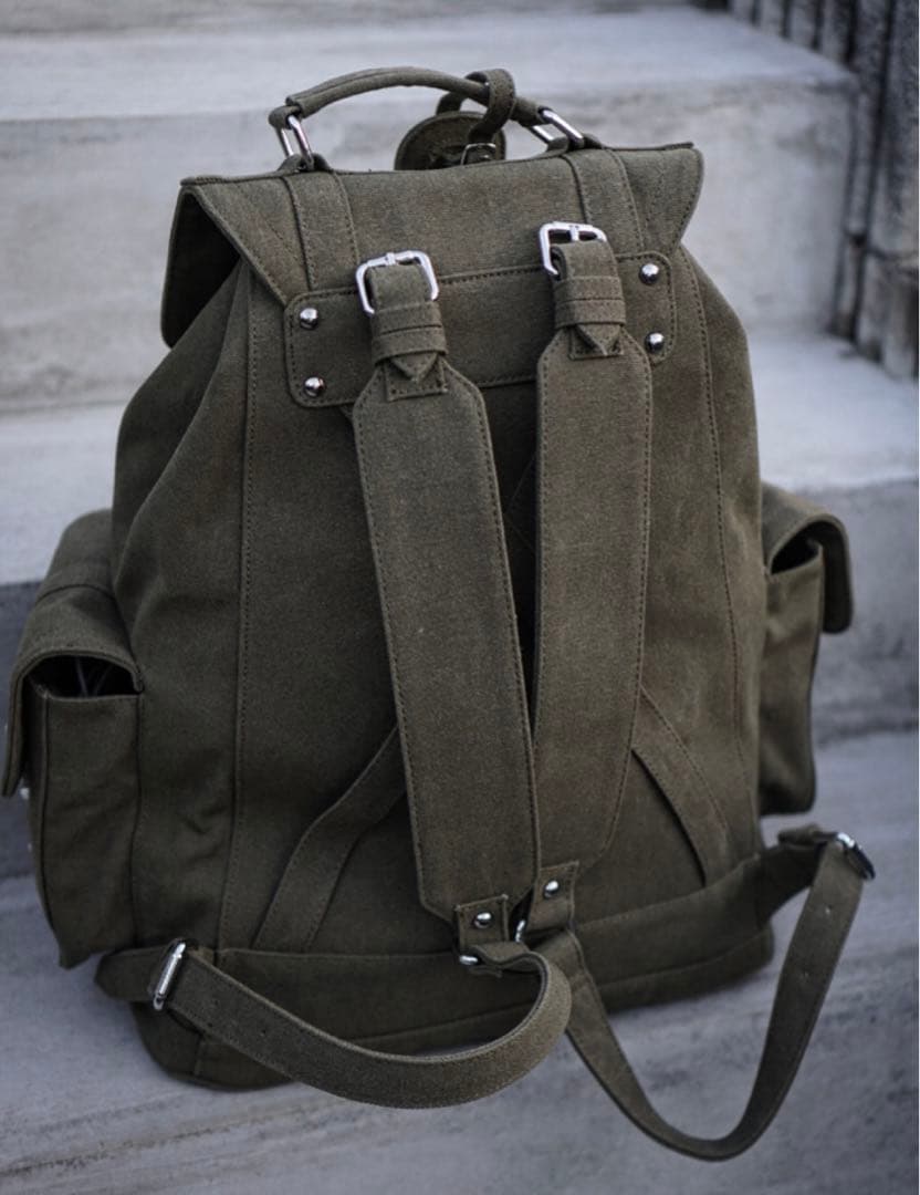 ビンテージコットン　キャンバス生地　グレー・オリーブ リュック　バックパック