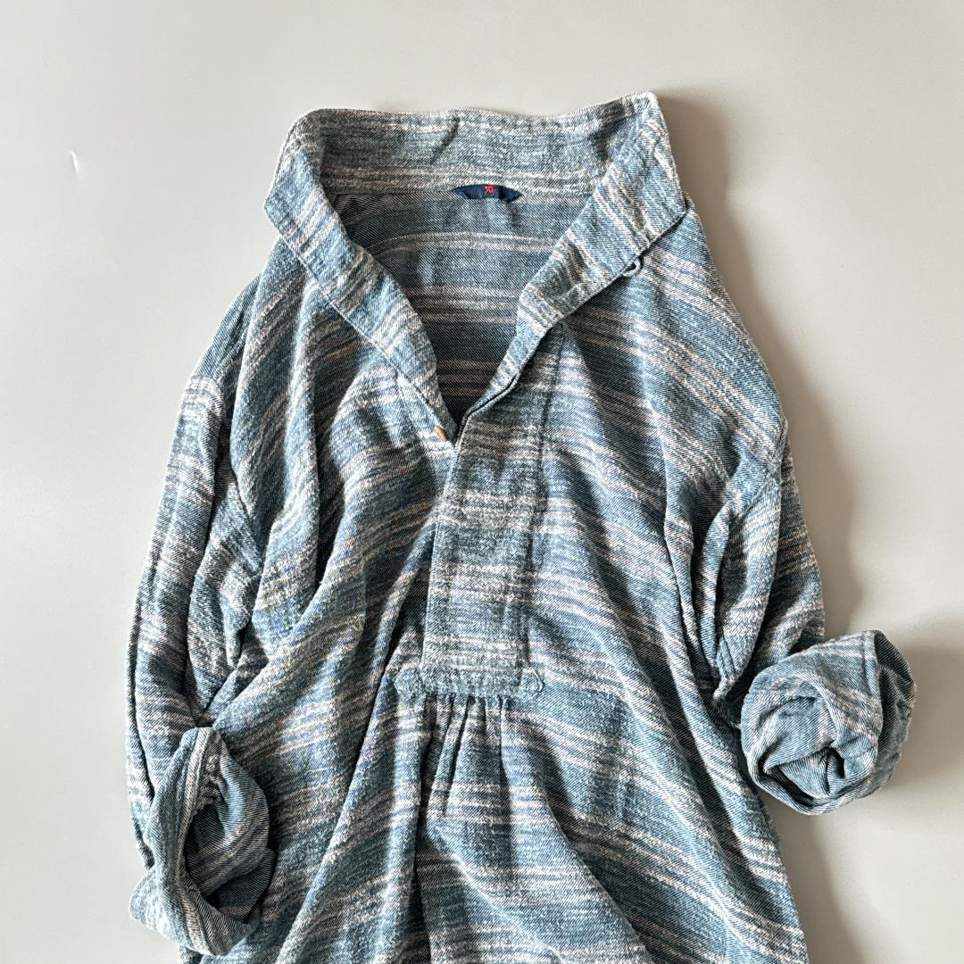 45R 長袖チュニック ブルー　トップス　ワンピース　コットン