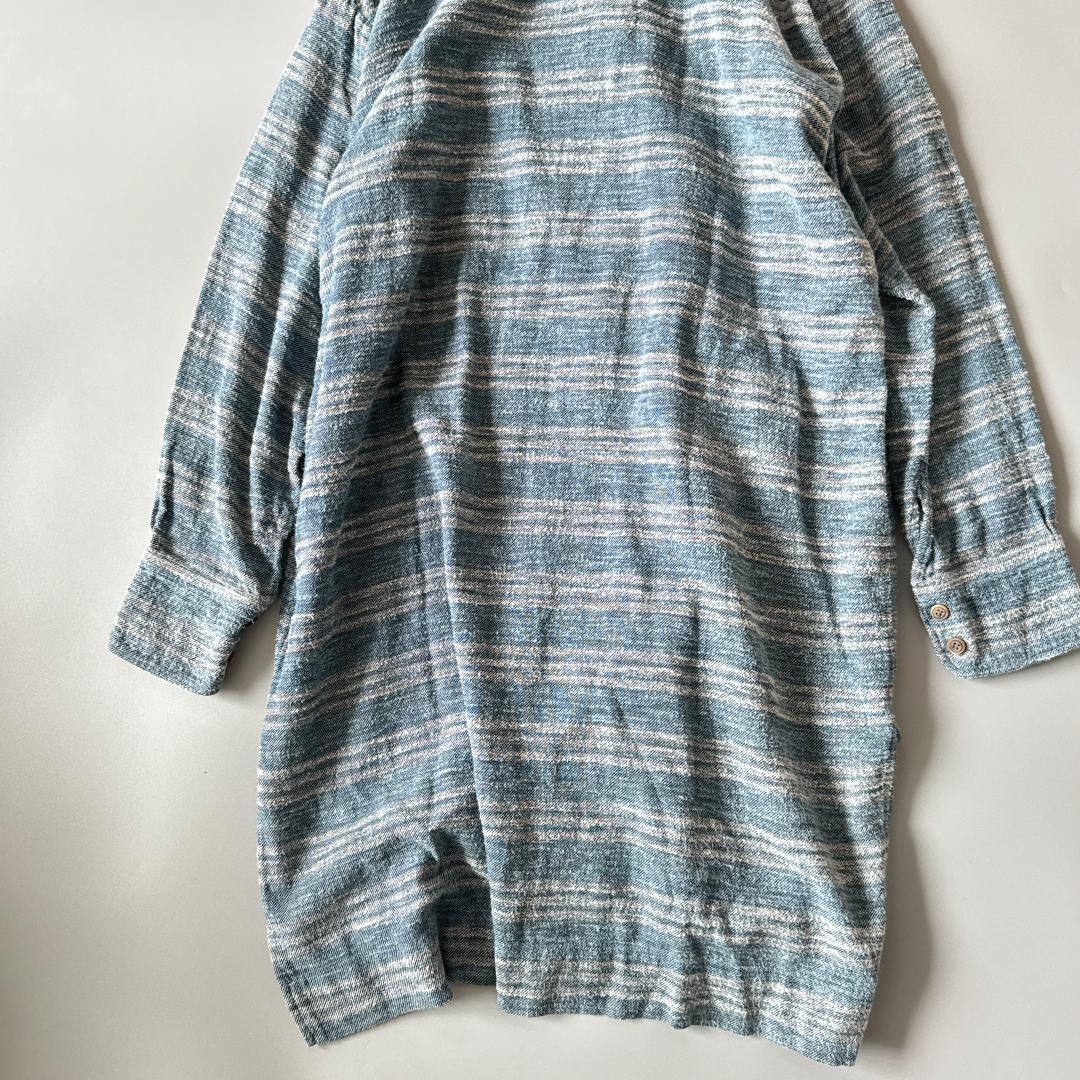 45R 長袖チュニック ブルー　トップス　ワンピース　コットン