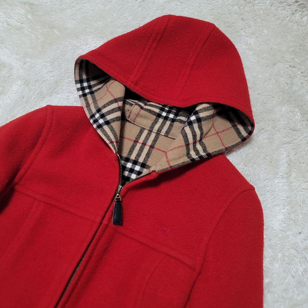 バーバリーブルーレーベル　フーデットコート ノバチェック　ホース刺繍　レザー