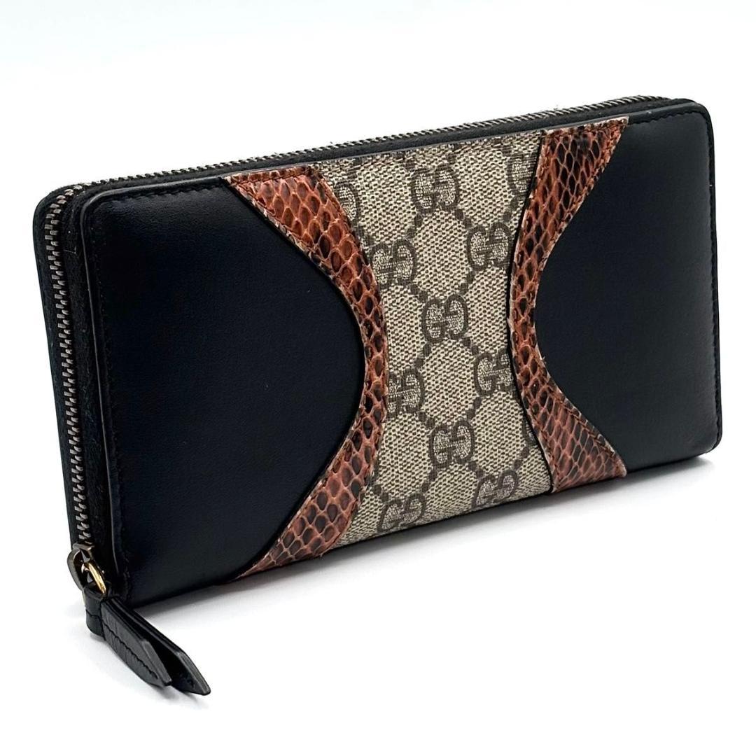 入手困難品 希少 グッチ 長財布 ラウンドファスナー ジップ GG柄 パイソン