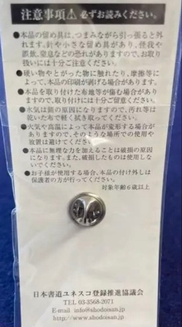 こ*ん様 書道　非売品　ピンバッチ　日本書道文化ユネスコ登録推進協議会　無形文化