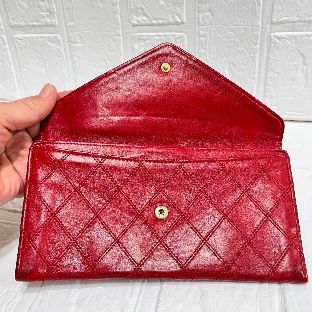 CHANEL ビコローレ　長財布　ダブルステッチ　レッド　ココマーク　レッド