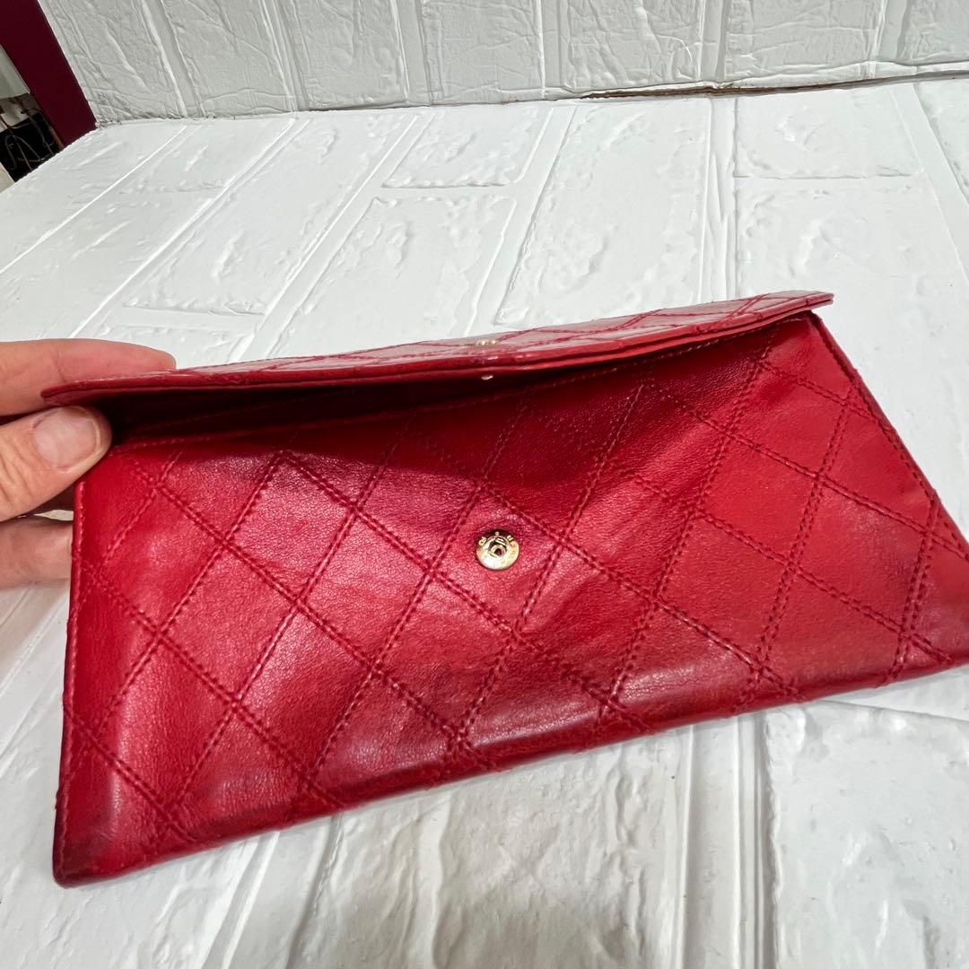 CHANEL ビコローレ　長財布　ダブルステッチ　レッド　ココマーク　レッド