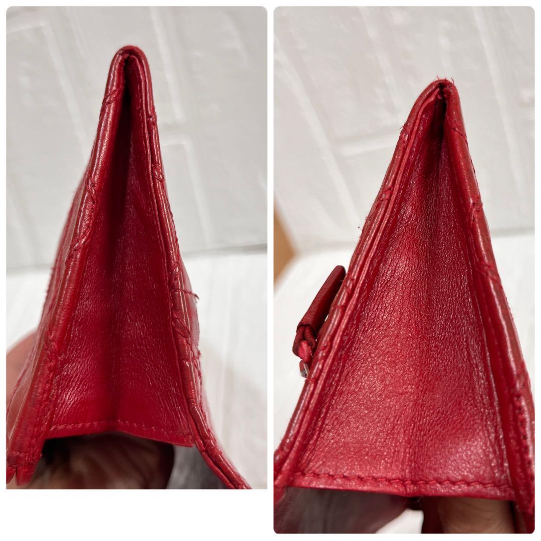 CHANEL ビコローレ　長財布　ダブルステッチ　レッド　ココマーク　レッド