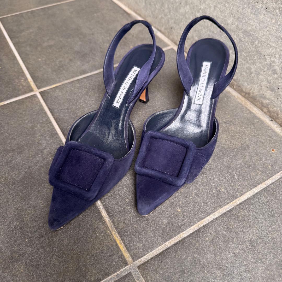 MANOLO BLAHNIK ネイビー スエード ミュール　メイセール　37