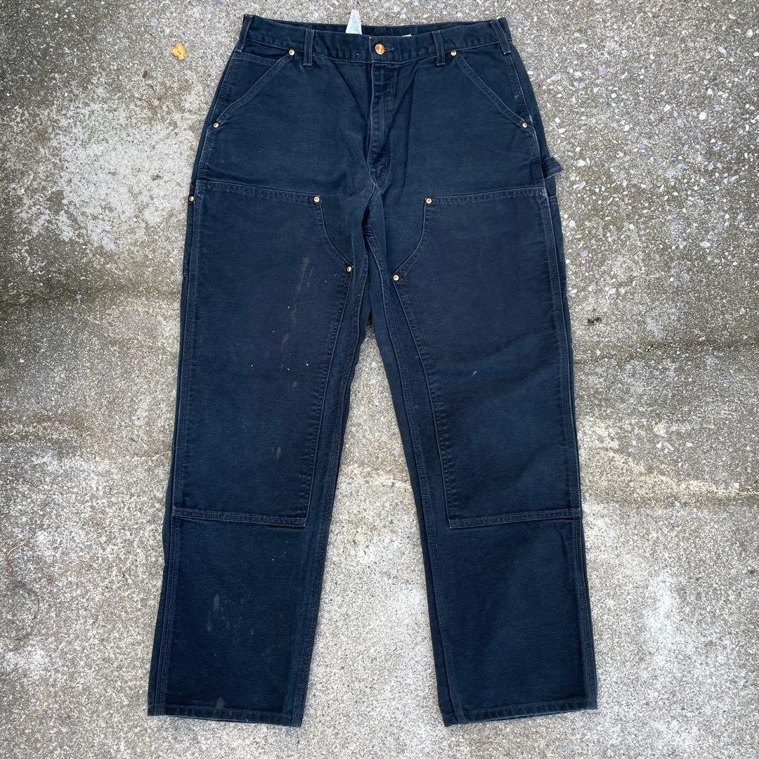 希少　usa製 カーハートダブルニー　B01BRK 36✖️32 ブラック　黒