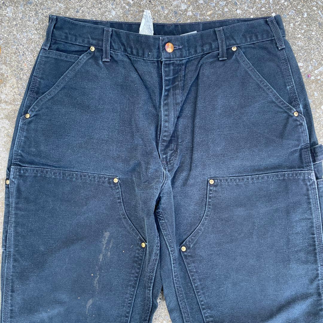 希少　usa製 カーハートダブルニー　B01BRK 36✖️32 ブラック　黒