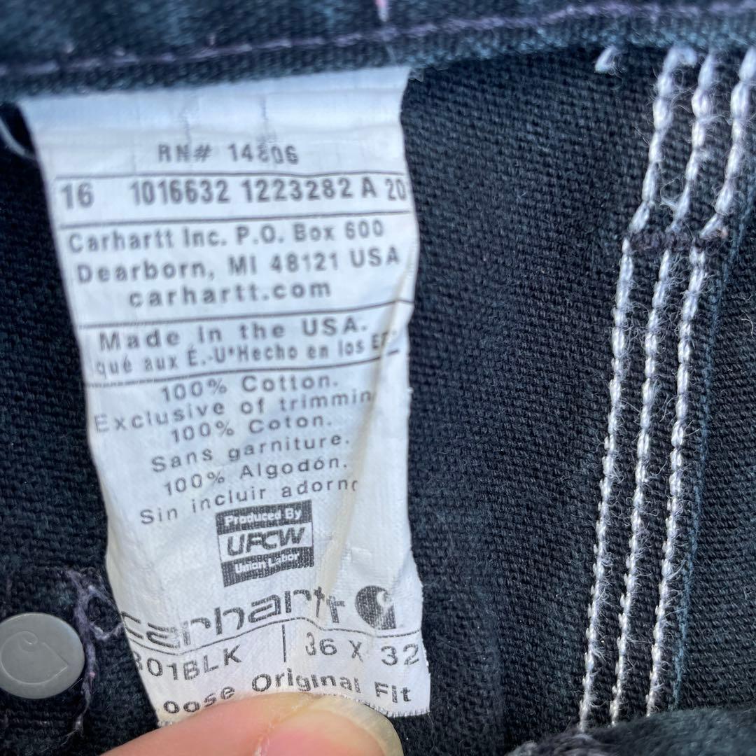希少　usa製 カーハートダブルニー　B01BRK 36✖️32 ブラック　黒