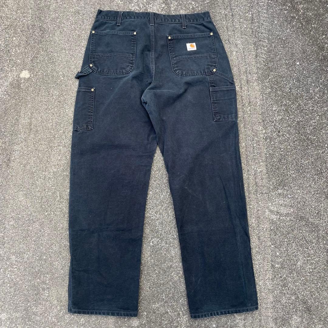 希少　usa製 カーハートダブルニー　B01BRK 36✖️32 ブラック　黒