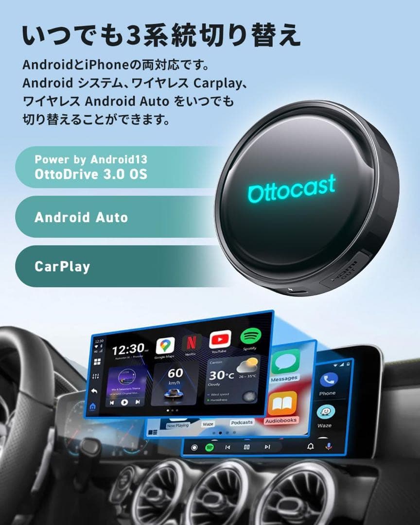 新品OTTOCAST P3 Pro ワイヤレスCarPlay対応