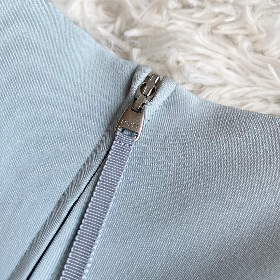 極美品◆フォクシーニューヨーク フレアワンピース サイドギャザー ミントブルー