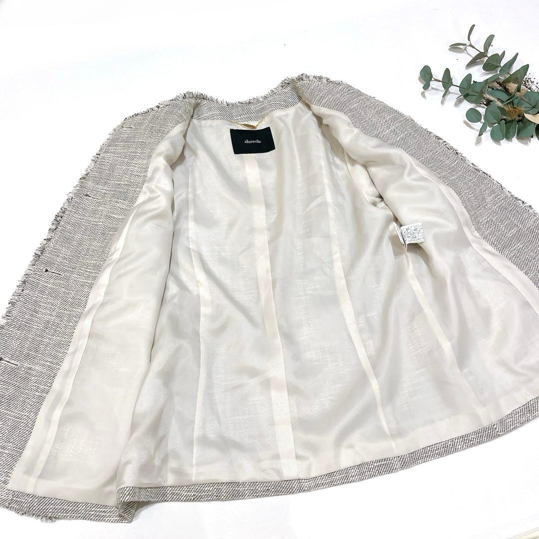 専用ですallureville スラブツイードクルーショートコート 麻　金ボタン