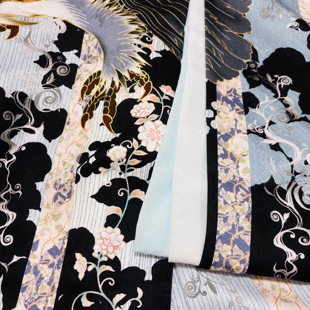 【新品/日本製】正絹 刺繍入り 高級京友禅 お宮参り 男の子 産着 襦袢付 鷹