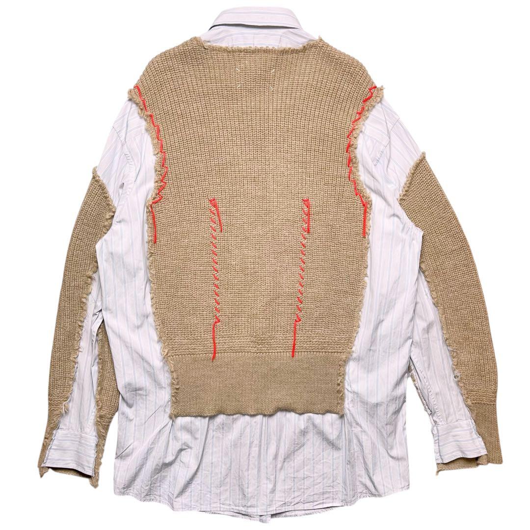 美品【メゾンマルジェラ】22AW ニット ドッキング レイヤード シャツ 38