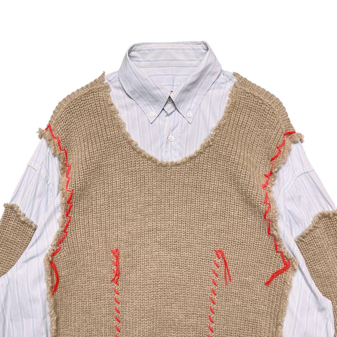 美品【メゾンマルジェラ】22AW ニット ドッキング レイヤード シャツ 38
