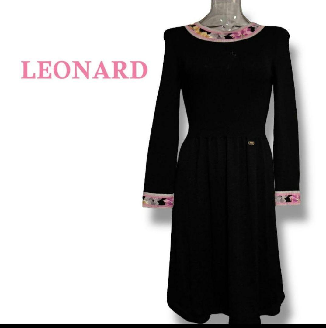 美品　LEONARD＊カミシヤ、シルク混 の上質な膝丈ワンピース