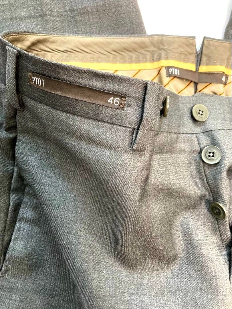 高級 Super120s PT01 ウール スラックス 46 グレー