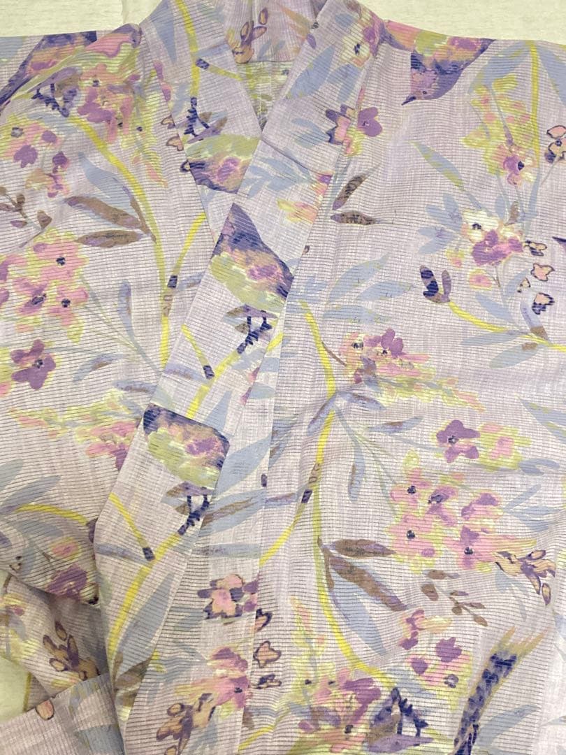 専用　みすゞうた　綿絽　浴衣　ライラックカラー　黄金の小鳥　着物風にも