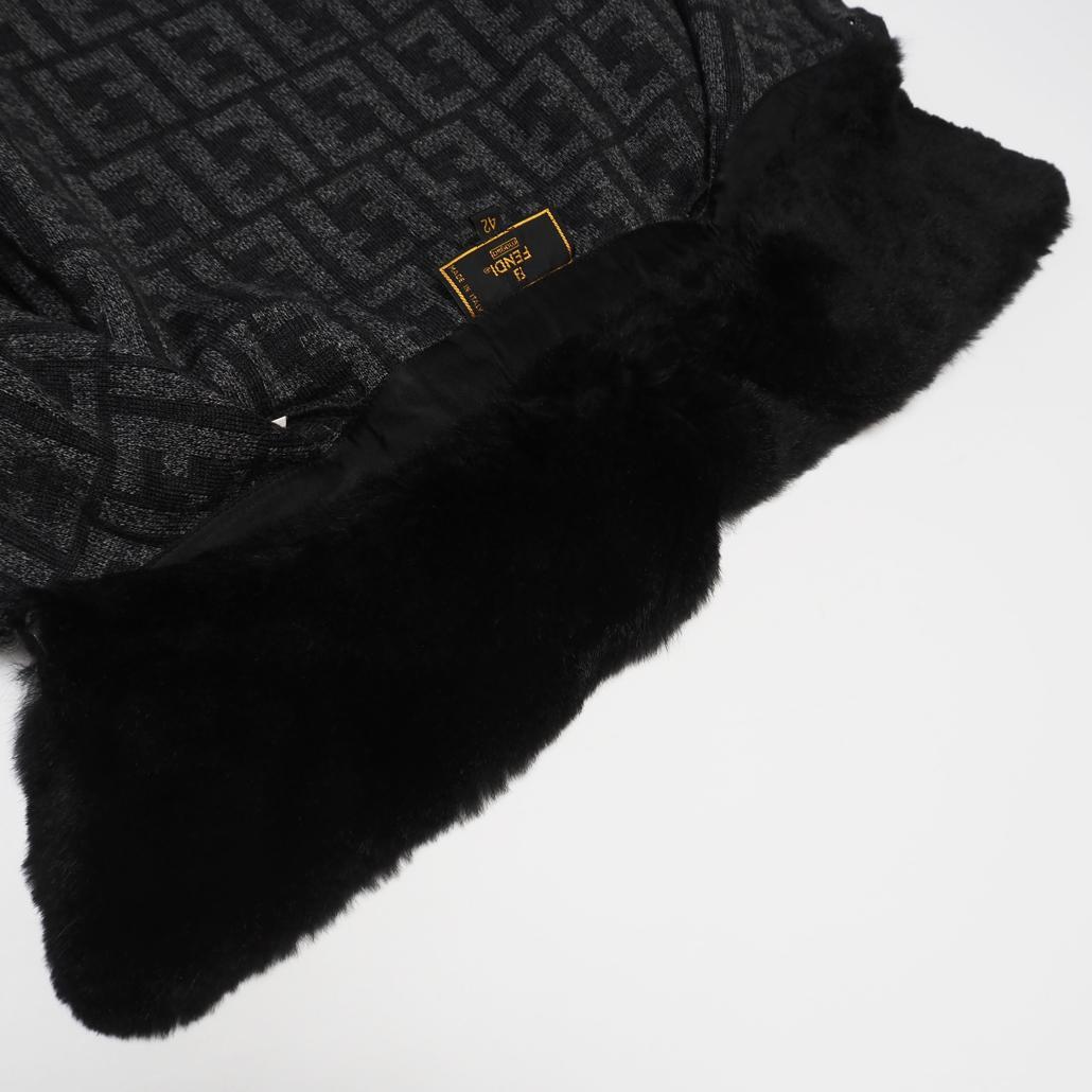 80s 90s FENDI ズッカ柄 ラビットファー ロゴ総柄ニットコート 42