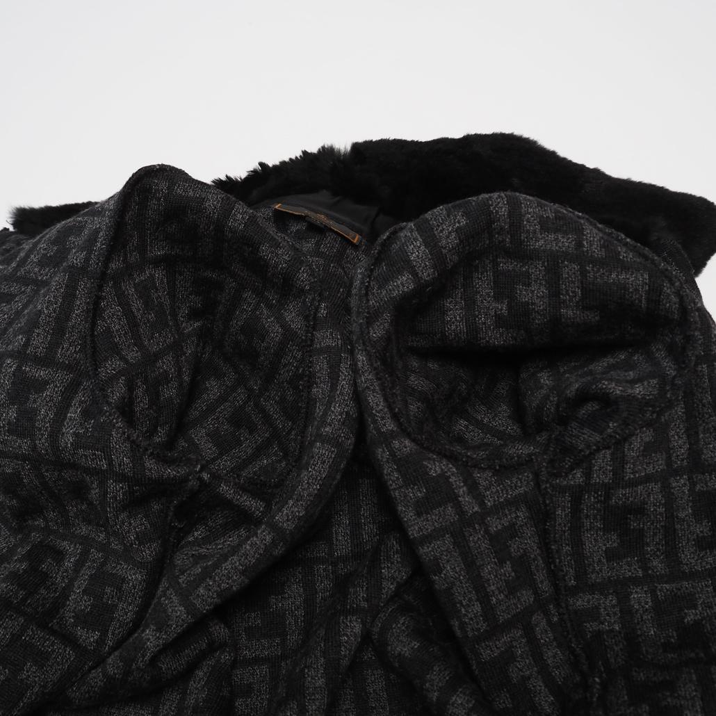 80s 90s FENDI ズッカ柄 ラビットファー ロゴ総柄ニットコート 42