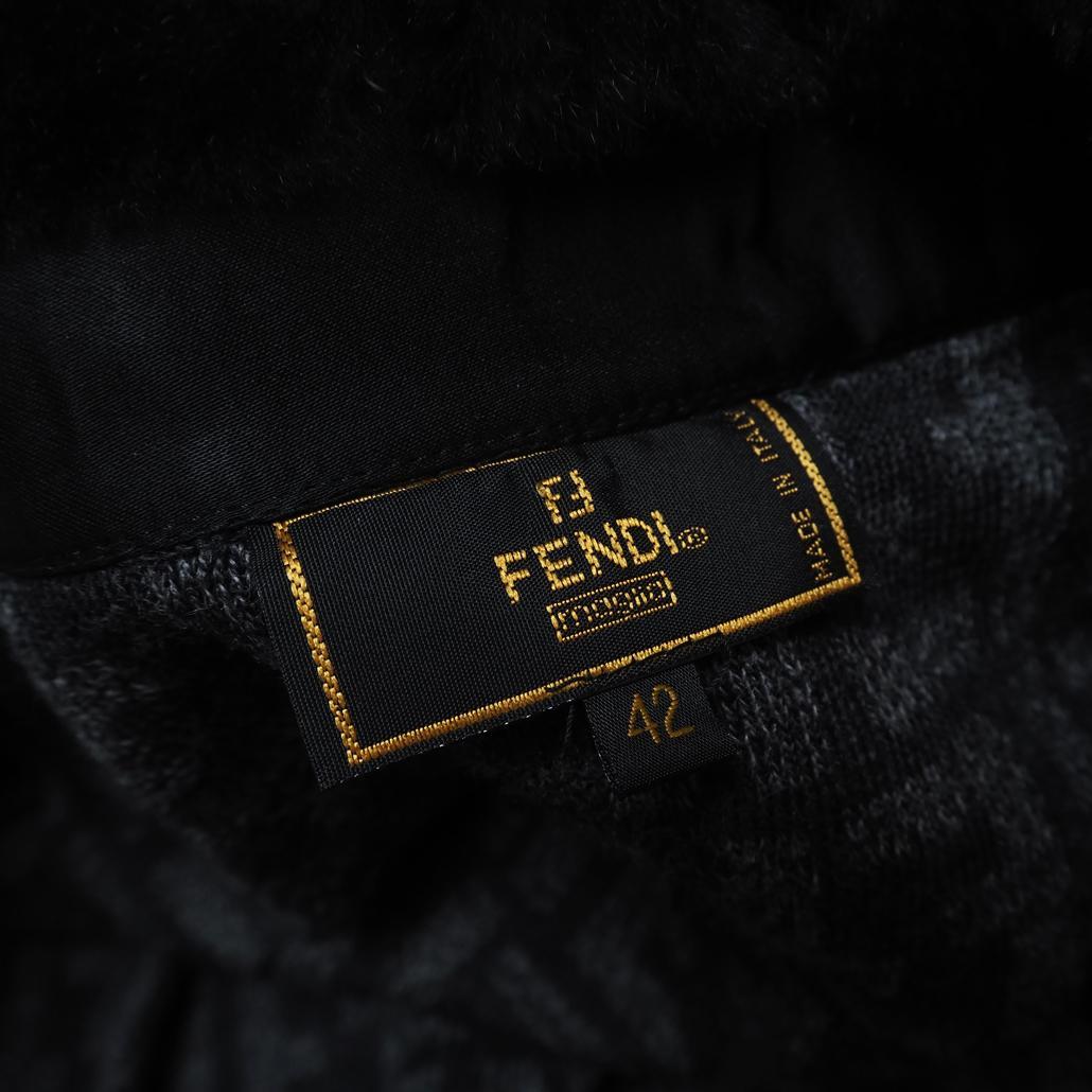 80s 90s FENDI ズッカ柄 ラビットファー ロゴ総柄ニットコート 42