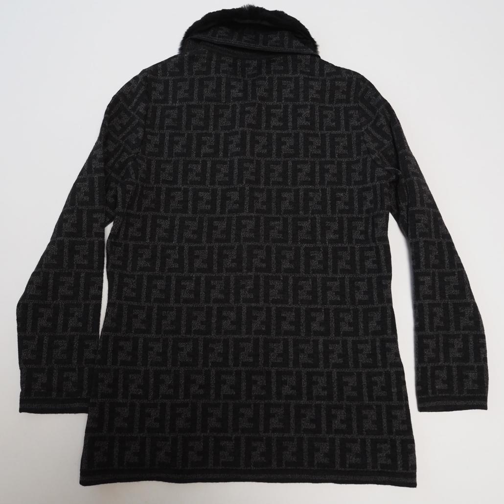 80s 90s FENDI ズッカ柄 ラビットファー ロゴ総柄ニットコート 42