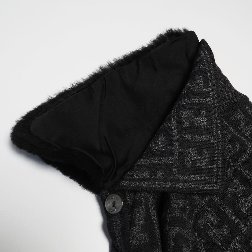 80s 90s FENDI ズッカ柄 ラビットファー ロゴ総柄ニットコート 42