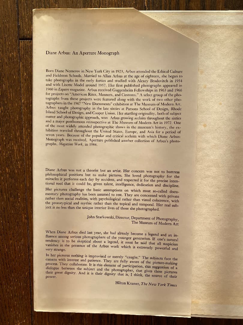diane arbus　ダイアン・アーバス写真集　英語版　1972年