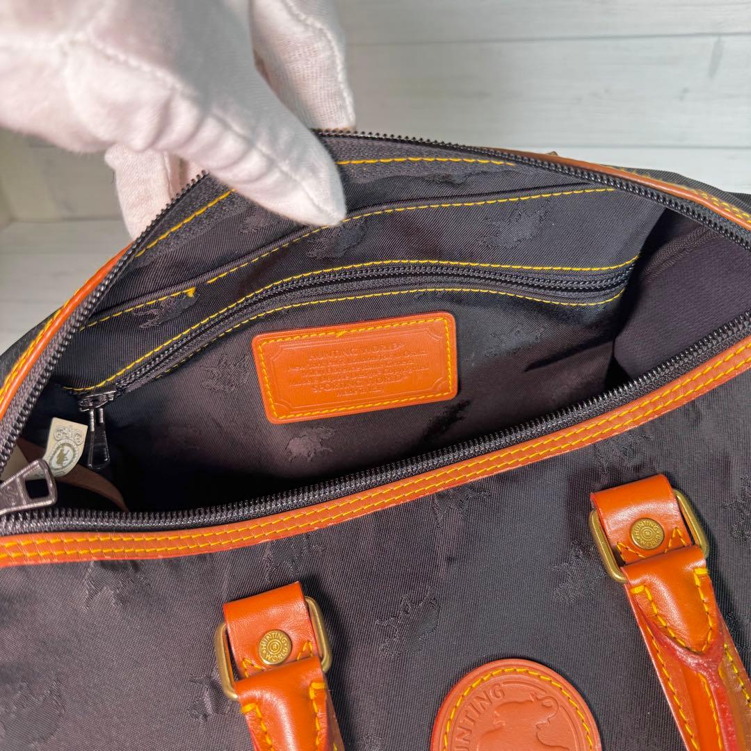 【美品】ハンティングワールド　ミニボストンバッグ　レザー　ナイロン　ロゴ　黒