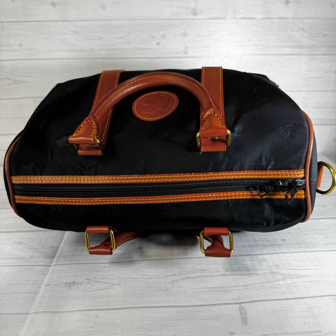 【美品】ハンティングワールド　ミニボストンバッグ　レザー　ナイロン　ロゴ　黒