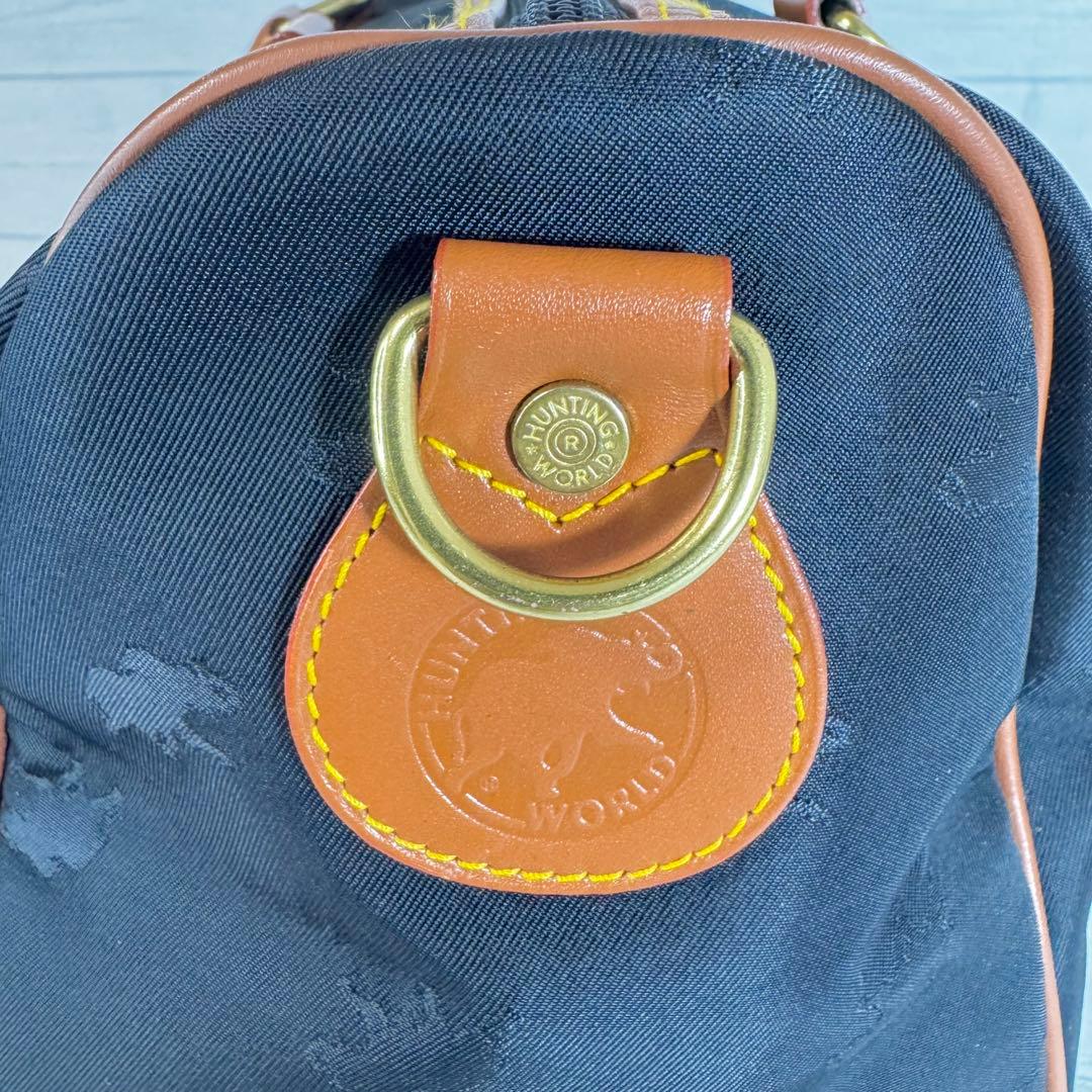 【美品】ハンティングワールド　ミニボストンバッグ　レザー　ナイロン　ロゴ　黒