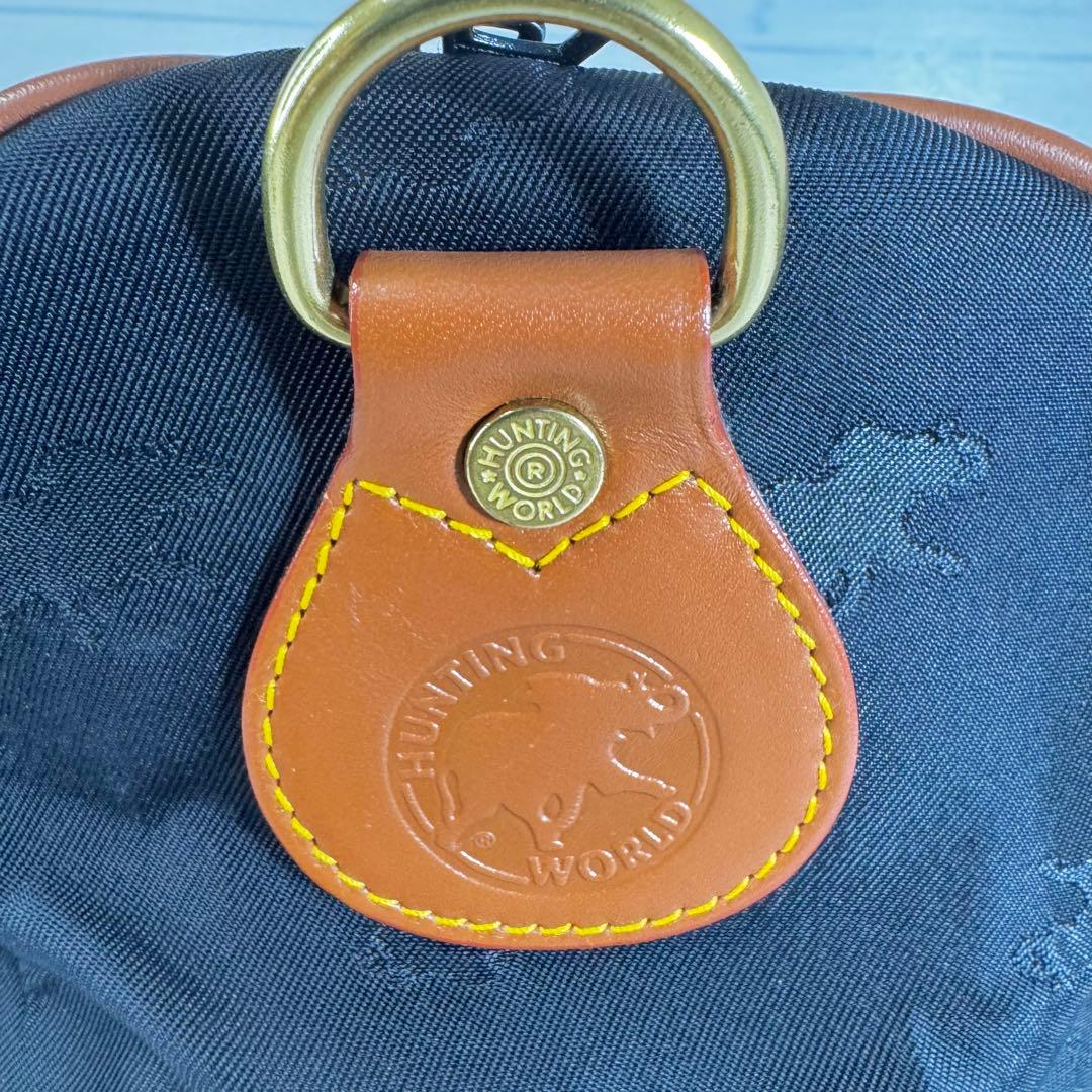 【美品】ハンティングワールド　ミニボストンバッグ　レザー　ナイロン　ロゴ　黒
