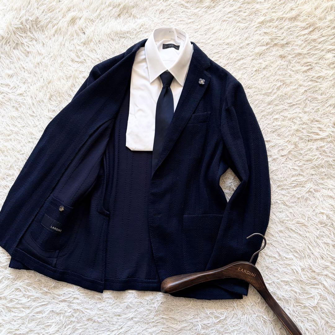 <ハンガー>LARDINI LIKNIT ネイビー ウール ジャケット 48