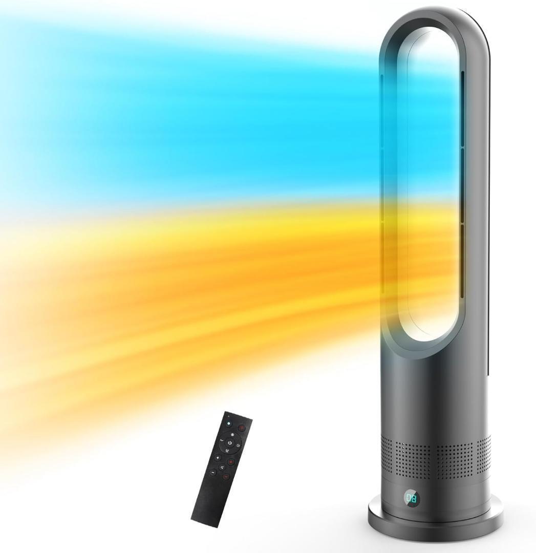 夏も冬も快適！1台2役の冷暖兼用タワーファン！静音＆節電設計♪羽なしタワーファン