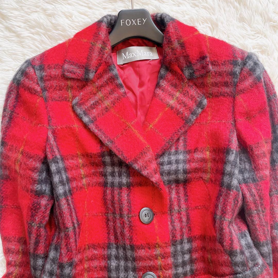 美品♡ マックスマーラ　テーラードジャケット　チェック柄　モヘヤ混　38