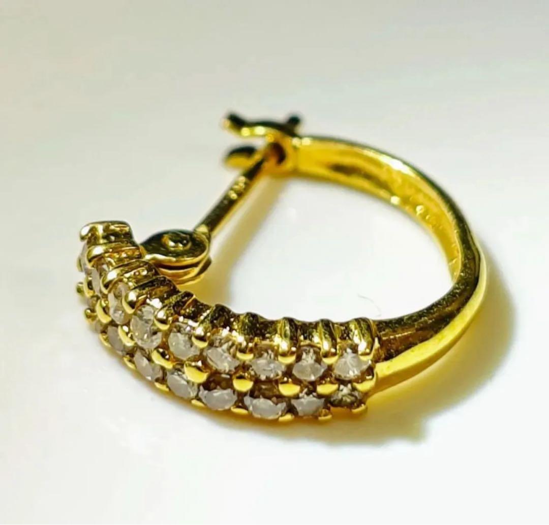 K18 ジュエリー 0.15ct ダイヤモンド フープピアス ゴールド片耳