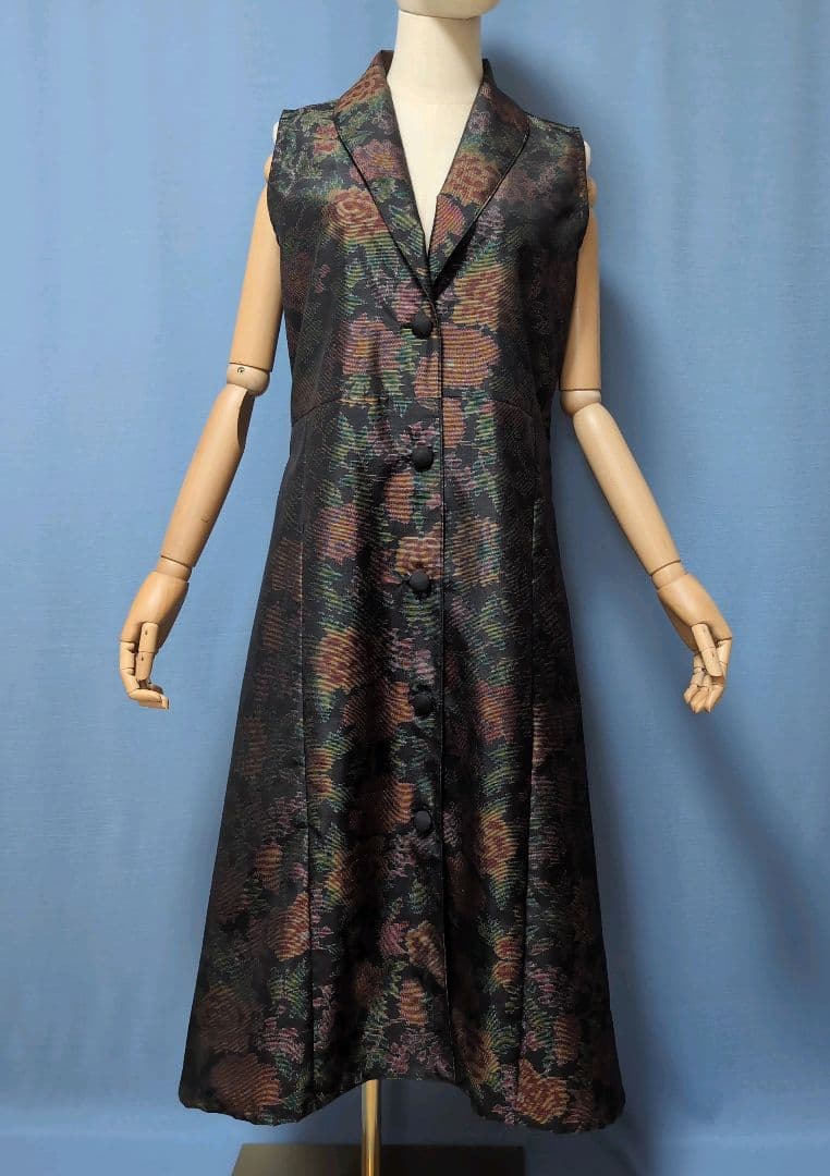 着物リメイク　やや難あり　大島紬ショールカラージレワンピース　L〜XL