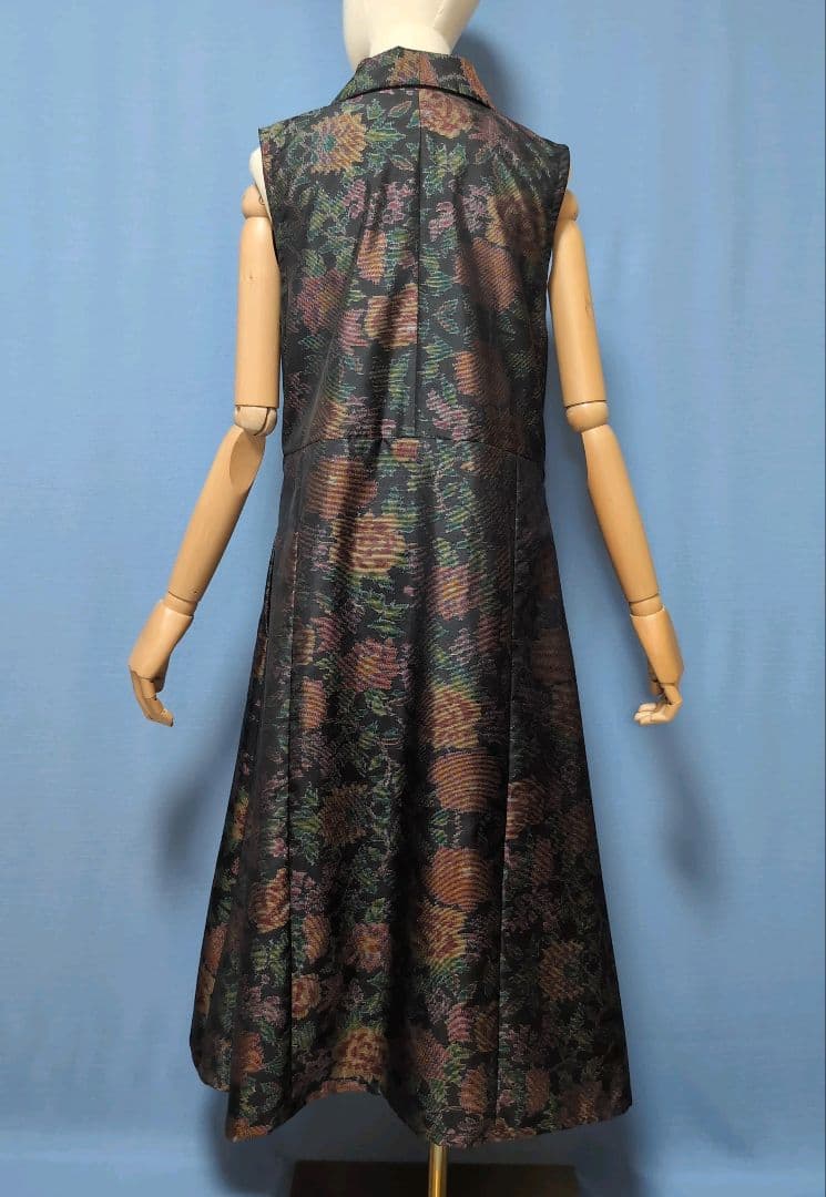 着物リメイク　やや難あり　大島紬ショールカラージレワンピース　L〜XL