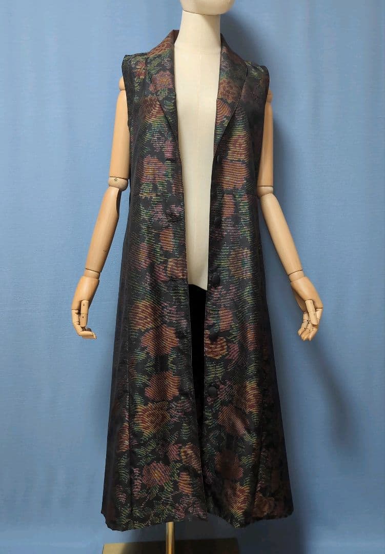 着物リメイク　やや難あり　大島紬ショールカラージレワンピース　L〜XL