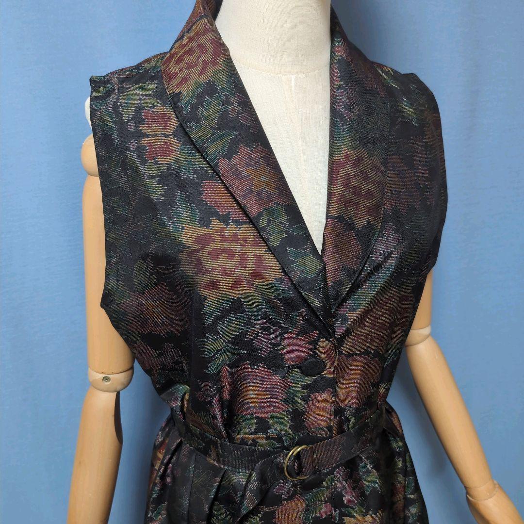 着物リメイク　やや難あり　大島紬ショールカラージレワンピース　L〜XL