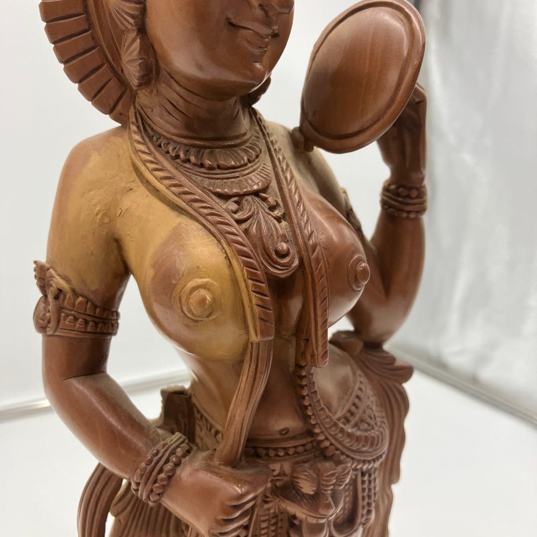 インド　白檀　木彫り　弁財天　仏教美術　仏像 骨董 木像　木製　仏教　密教