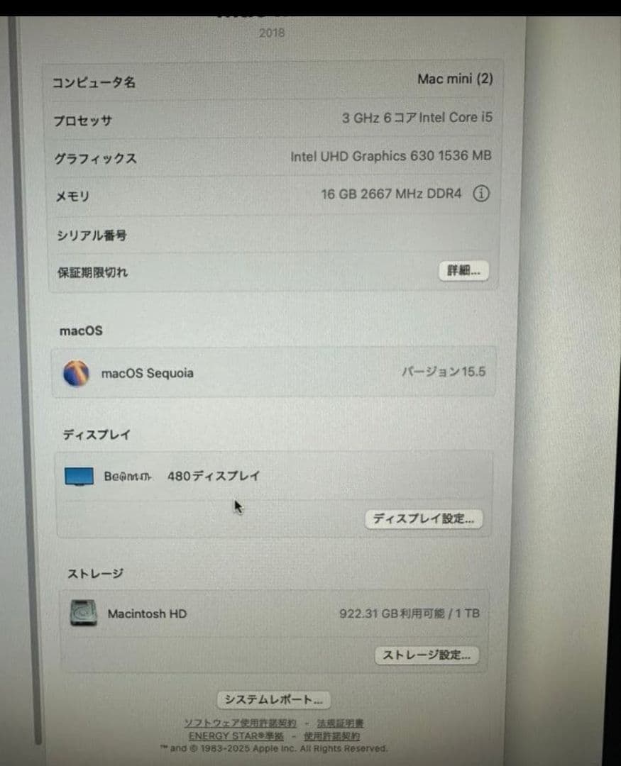 Mac mini 2018 /Intel 3.0GHz 6コア/1TB/16GB
