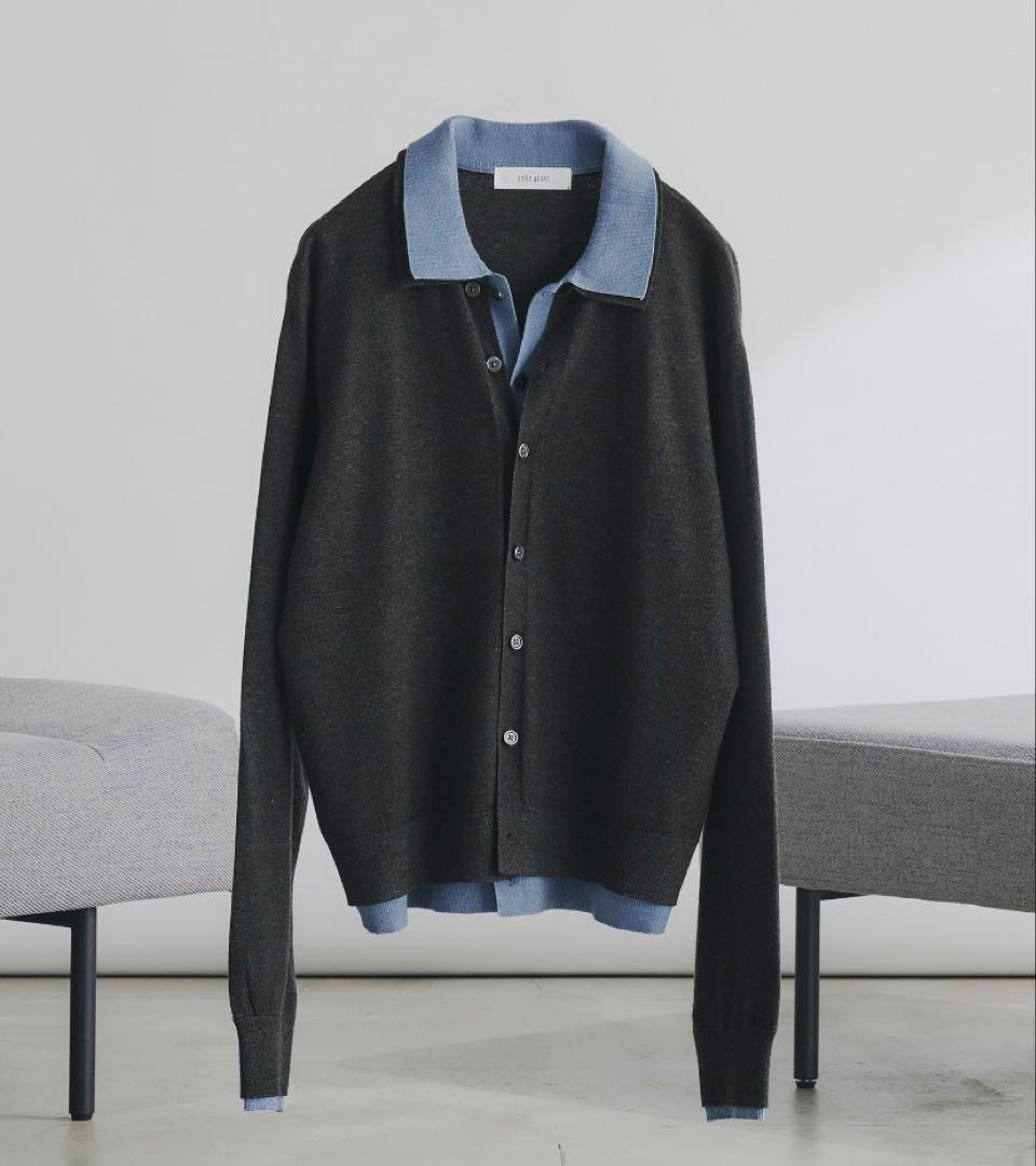 新品　selleglante レイヤードスタイルハイゲージニットシャツ　ブルー