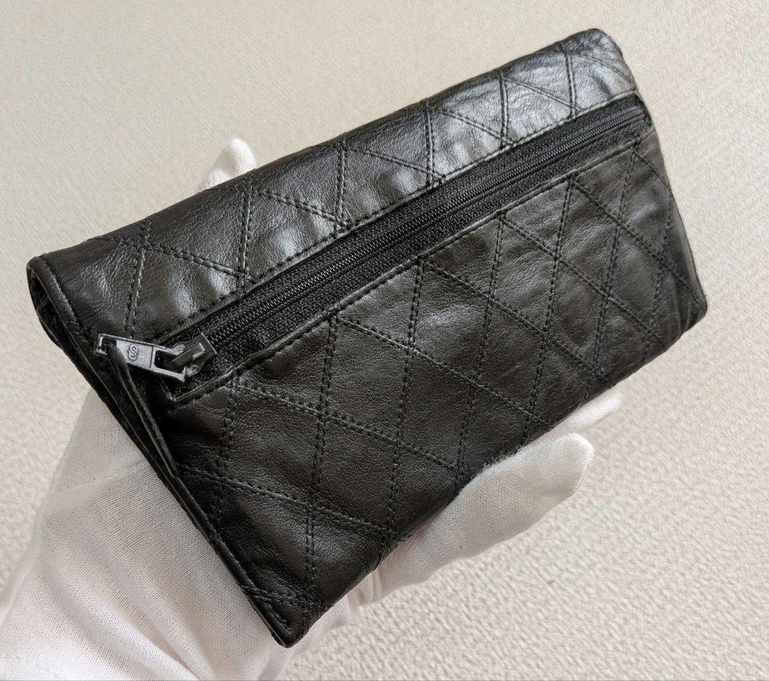 シャネル　ビコローレ　長財布　ラムスキン　黒　スマホケース　札入れ　チェーン