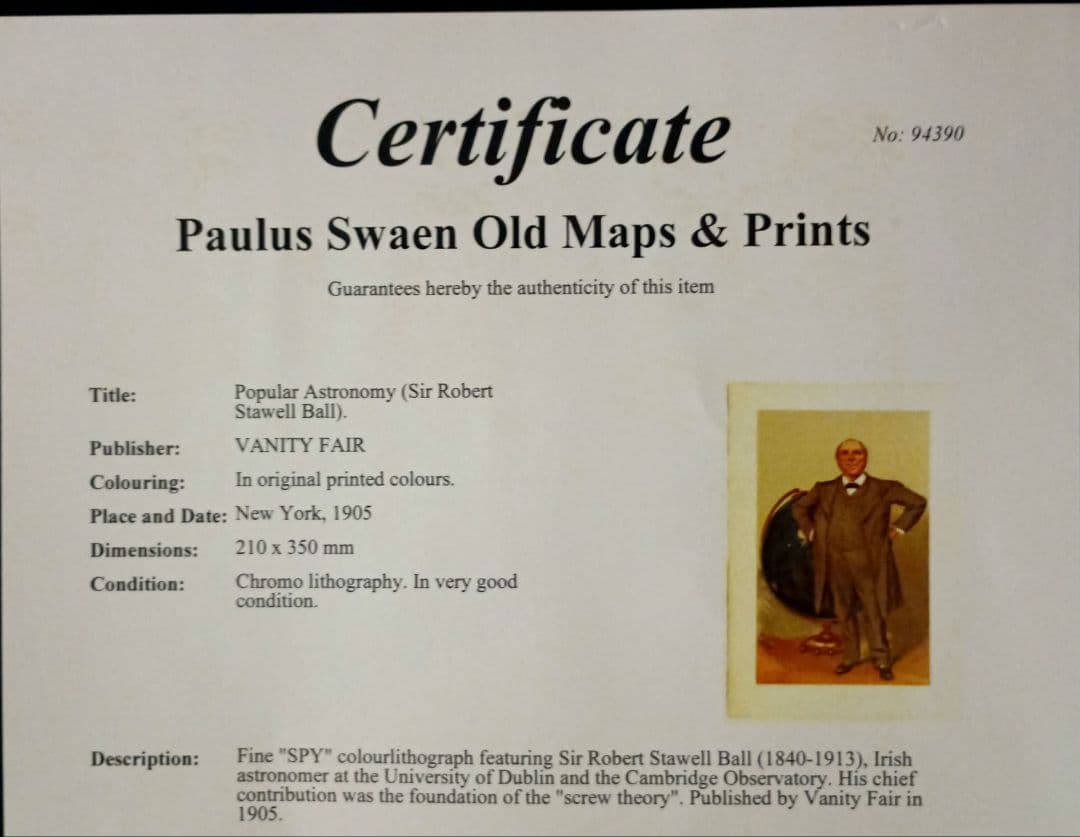 額装品　クロモリトグラフ　VANITY FAIR 1905年「天文学者」レア作品